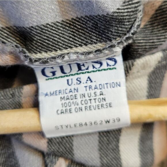 Guess Vintage 90s Men's Gray Striped Butyon Up Shirt Western Grunge Neutral - Picture 7 of 10